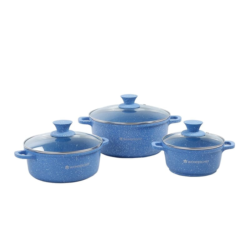 Wonderchef Granite Die-Cast Non-Stick 6-Piece Casserole Set with Lids Blue