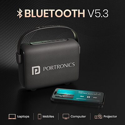 Portronics 2392 Resonate BT Speaker – 14W  Bluetooth v5.3  LED Sunset Projection  TWS  USB  Black