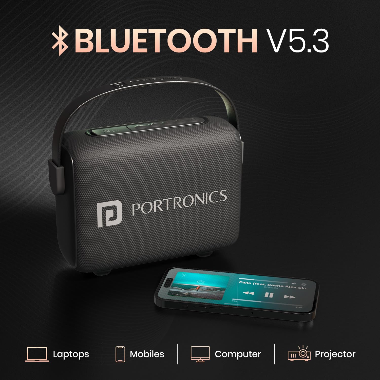 Portronics 2392 Resonate BT Speaker – 14W Bluetooth v5.3 LED Sunset Projection TWS USB Black