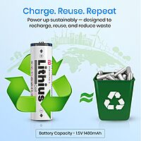 Portronics Lithius Cell AA Type-C Rechargeable Battery – 1480mAh | Pack of 2 | White