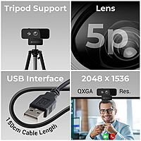 Zebronics Sharp Pro Webcam – QXGA HD Webcam with Mic, Autofocus, USB Plug & Play