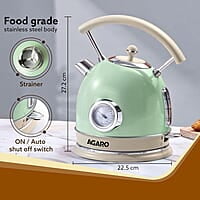 AGARO Regency Vintage Kettle 1.8L with Temperature Gauge, Hot Water Boiler & Tea Heater with Curved Handle Visible Water Level Line, Led Light