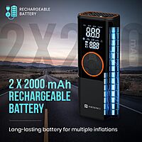 Portronics VAYU 4.0 Tyre Inflator – 4000mAh Portable | Torch |  USB Output | Black | 1 Year Warranty