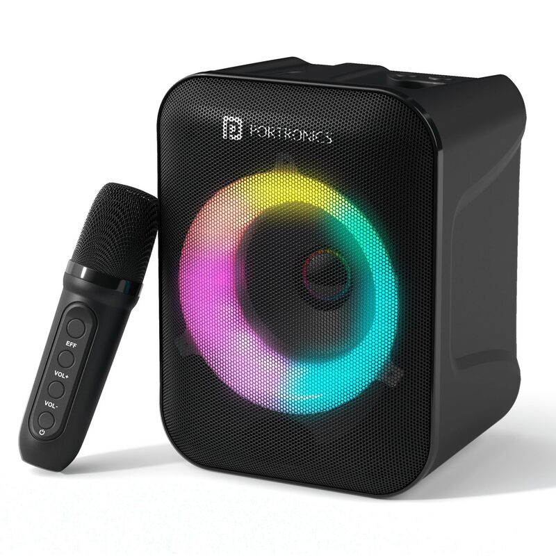 Portronics Apollo One 20W Speaker – Features Mic, RGB lighting, and Type-C connectivity for enhanced audio experience. Compact design, powerful sound, perfect for home or on-the-go use.