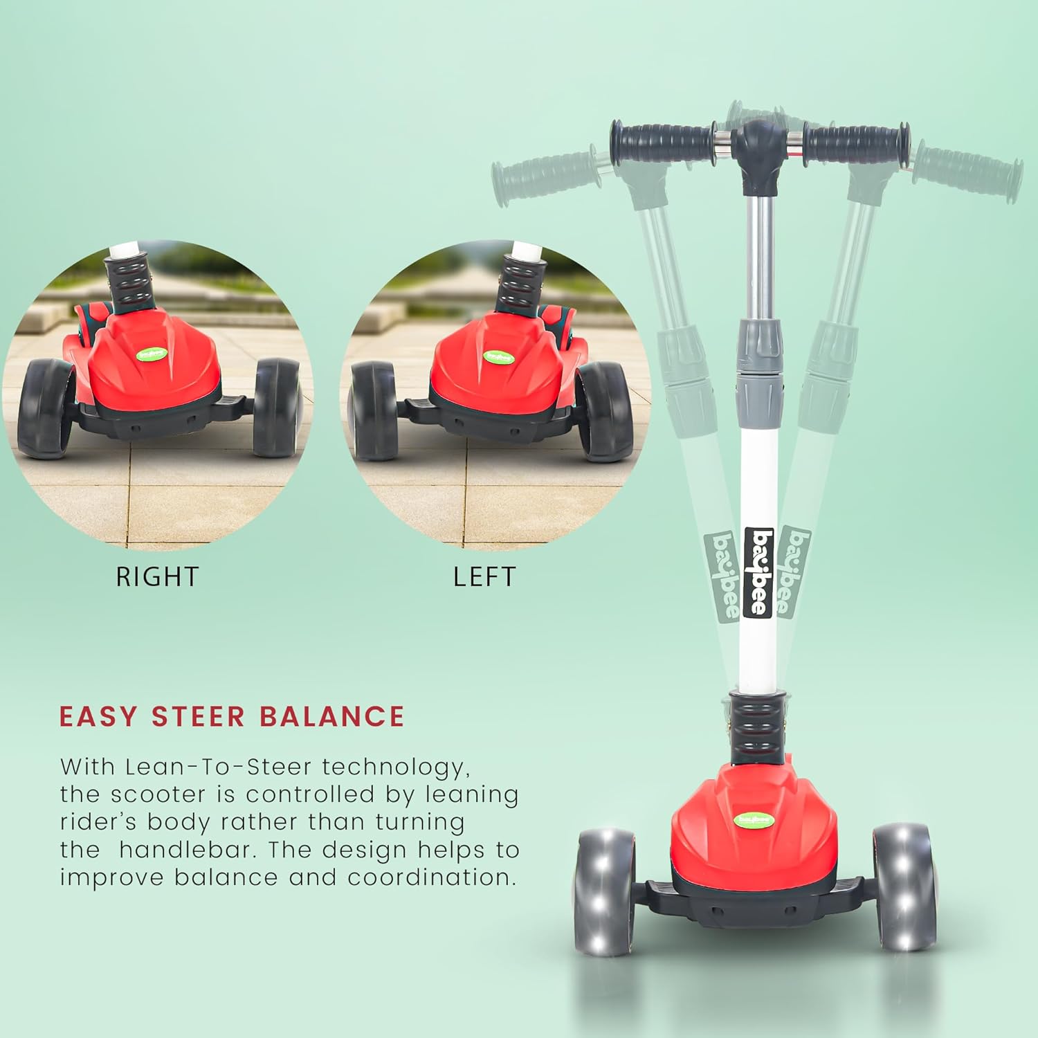 Baybee Phantom Skate Scooter for Kids, Foaldble 3 Wheel Kids Scooter with 3 Height Adjustable- Red Baybee Phantom Skate Scooter for Kids, Foaldble 3 Wheel Kids Scooter with 3 Height Adjustable- Red