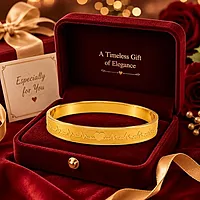 Love Heart Engraved Gold Plated Bangle for Women&men | Minimalist Designer Kada Bracelet