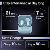 Ambrane Dots Sense True Wireless Earbuds with 21 Hours Playtime,Environmental Noise Cancellation (Enc),10Mm Drivers with Boostedbass,Bluetooth V5.1,Ipx4 Splash Proof