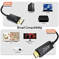 Uport 3M DisplayPort to HDMI Cable supports 4K@60Hz resolution, ensuring high-quality video output. Ideal for connecting devices like laptops to monitors or TVs for stunning visuals.