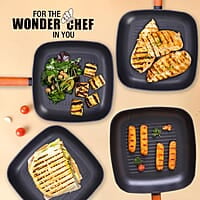 Wonderchef Caesar Forged Virgin Aluminium Grill Pan, 24cm, Black, Greblon C3 Non-stick Coating