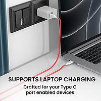 Portronics Link C Square – 100W Type-C Cable, 1M Red, fast charging, durable design, high-speed data transfer, compatible with various devices, perfect for home and office use, stylish and efficient.