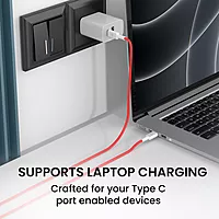 Portronics Link C Square – 100W Type-C Cable, 1M Red, fast charging, durable design, high-speed data transfer, compatible with various devices, perfect for home and office use, stylish and efficient.