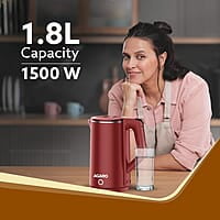 AGARO Elegant Electric Kettle, 1.8L, Double Layered Kettle, Stainless Steel Inner Body Red