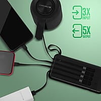 ZEBRONICS MB10000S6 Power Bank, 10000 mAh, 12W, 5 x Outputs - Dual USB A | Type C | Micro USB | Lightning, Built in I/O Cables, Mobile Holder, Percentage Display, Carry Loop