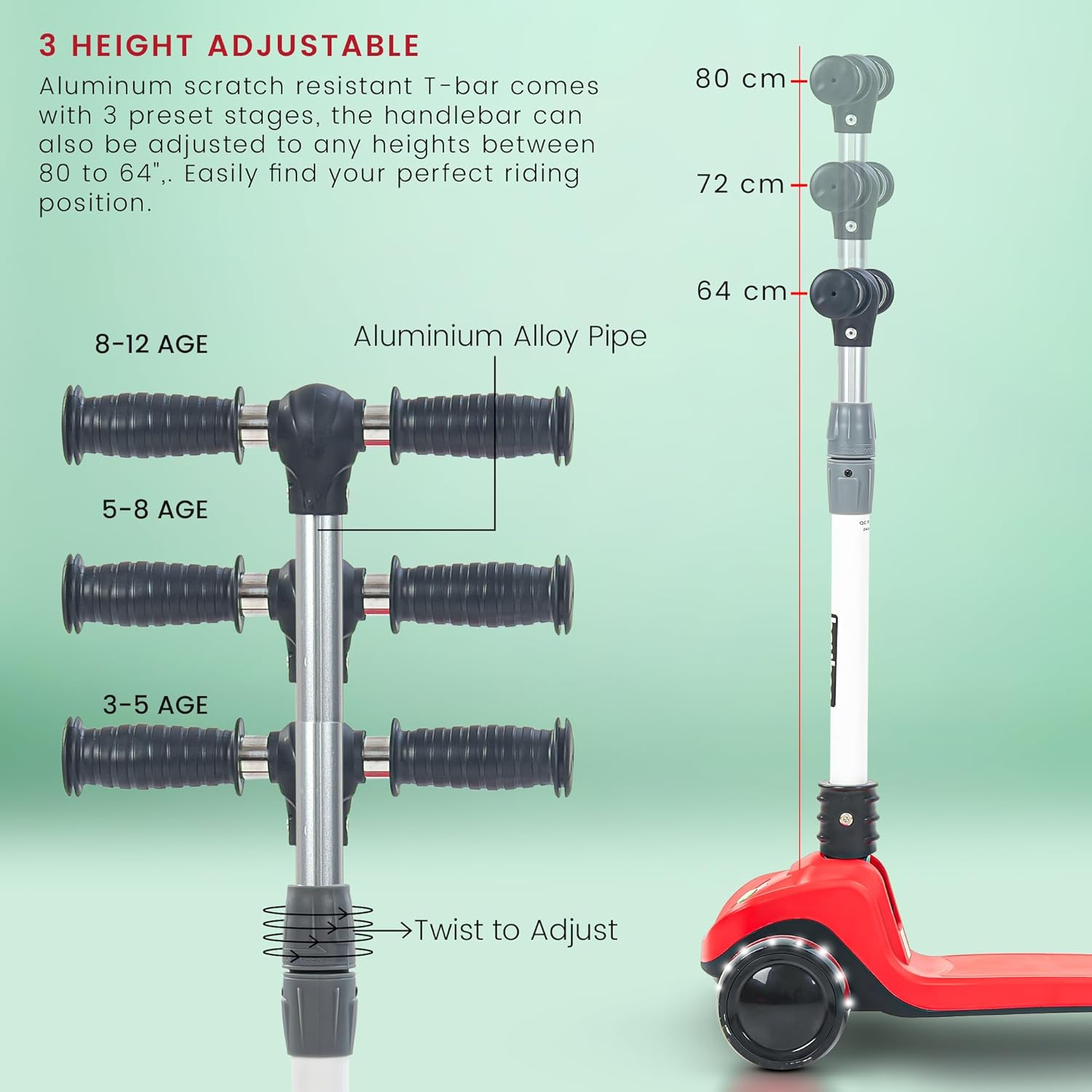 Baybee Phantom Skate Scooter for Kids, Foaldble 3 Wheel Kids Scooter with 3 Height Adjustable- Red Baybee Phantom Skate Scooter for Kids, Foaldble 3 Wheel Kids Scooter with 3 Height Adjustable- Red