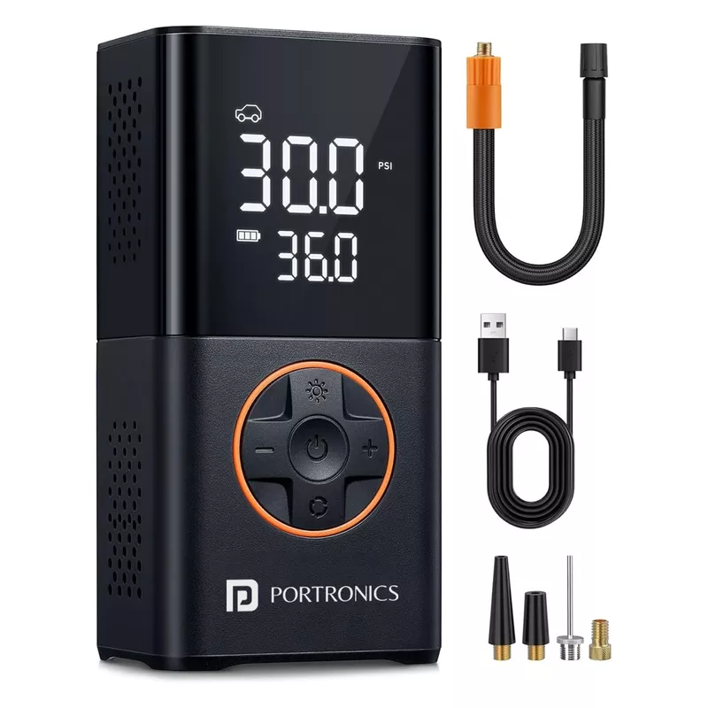 Portronics Vayu 3.0 Tyre Inflator – 150 PSI Pressure | 4000 mAh Battery | Digital Display | Pressure Detection | Air Pump Compressor for Cars, Bikes, Bicycles & Balls