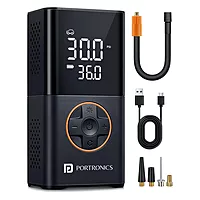 Portronics VAYU 3.0 Tyre Inflator – 4000mAh Portable | Torch | USB Output | Black | 1 Year Warranty