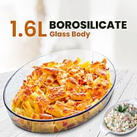 AGARO Elite Borosilicate Glass Baking Tray for Kitchen, 1600 ml Oval