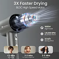 Portronics Zifro Hair Dryer – 1600W, BLDC Motor, lightweight design, fast drying, energy efficient, multiple heat settings, quiet operation, ideal for home and travel, sleek and stylish.