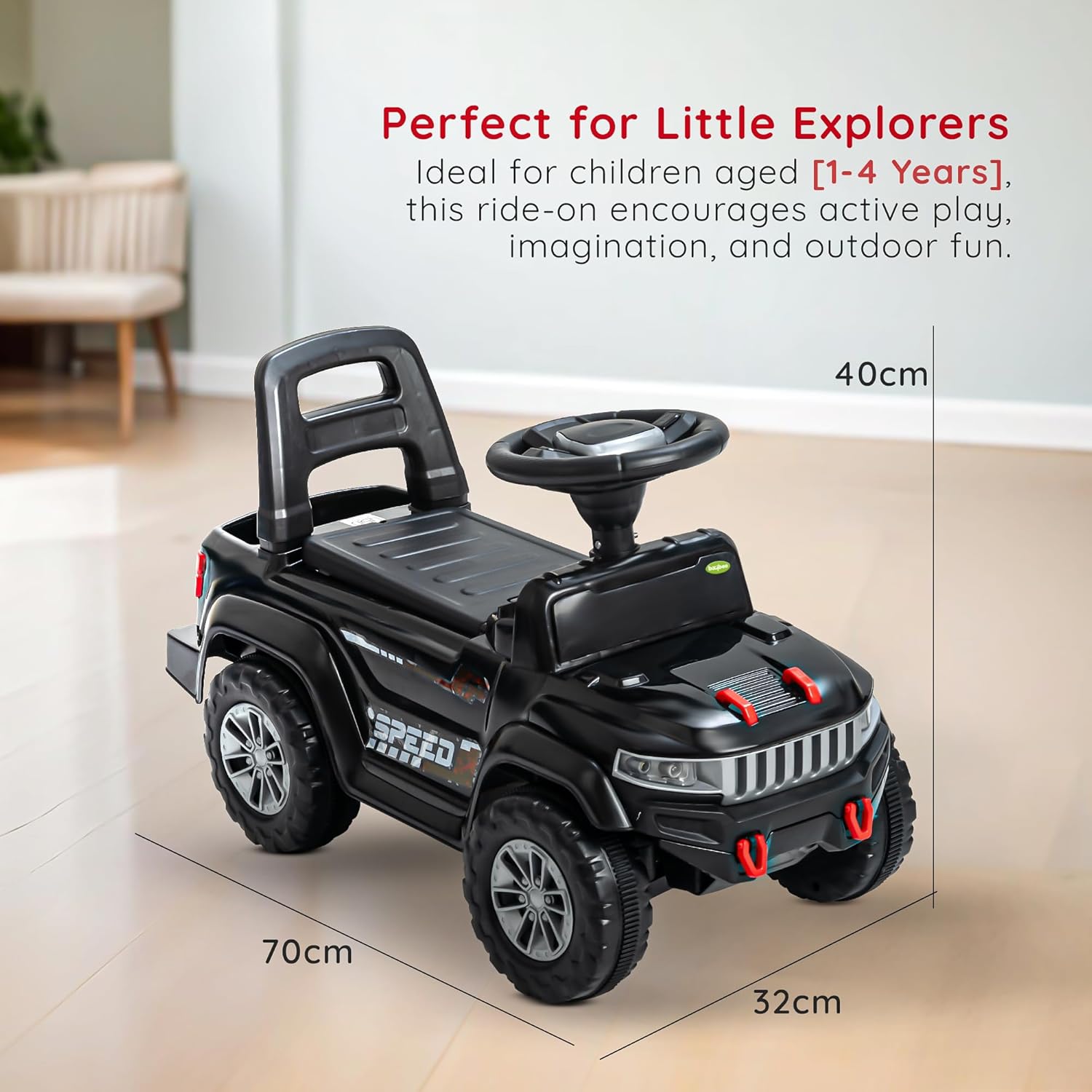 Baybee Push Ride on Baby Jeep for Kids Toys with LED Light & Storage Bin- Black Baybee Push Ride on Baby Jeep for Kids Toys with LED Light & Storage Bin- Black