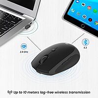 Portronics Toad III Wireless Mouse – Dual Mode BT & 2.4GHz | Rechargeable | Black | 1 Year Warranty