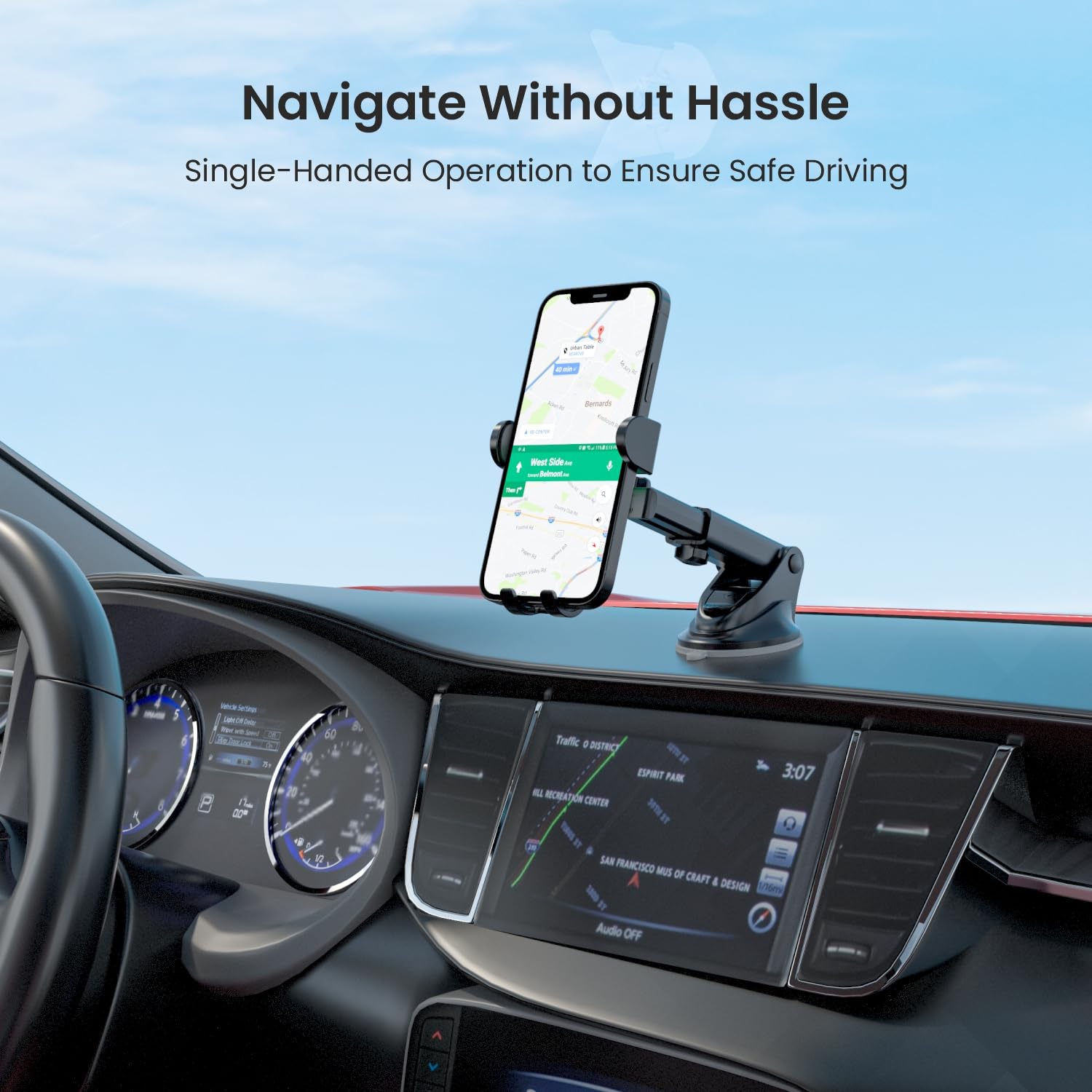 Portronics Clamp M3 – Car Mount, Suction Stand, Black. Perfect for hands-free navigation, this sturdy mount securely holds your device while driving. Easy to install and adjust for optimal viewing.