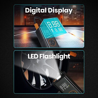 Portronics VAYU 3.0 Tyre Inflator – 4000mAh Portable | Torch | USB Output | Black | 1 Year Warranty