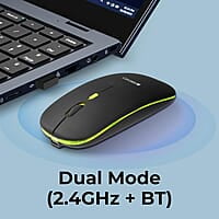 ZEBRONICS Newly Launched Blanc Slim Wireless Mouse with Rechargeable Battery, BT + 2.4GHz, 4 Buttons, 800/1200/1600 DPI, Silent Operation, Multicolor LED Lights
