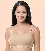 ENAMOR Moulded Double Layer Front Women's Cotton Cami Bra - Detachable Slim Straps with Back Keyhole, Non Padded, Wirefree, High Coverage A022