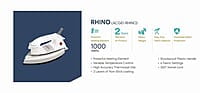 Crompton Greaves Rhino 1000-Watt Heavy weight Dry Iron with Non Stick Teflon Coating