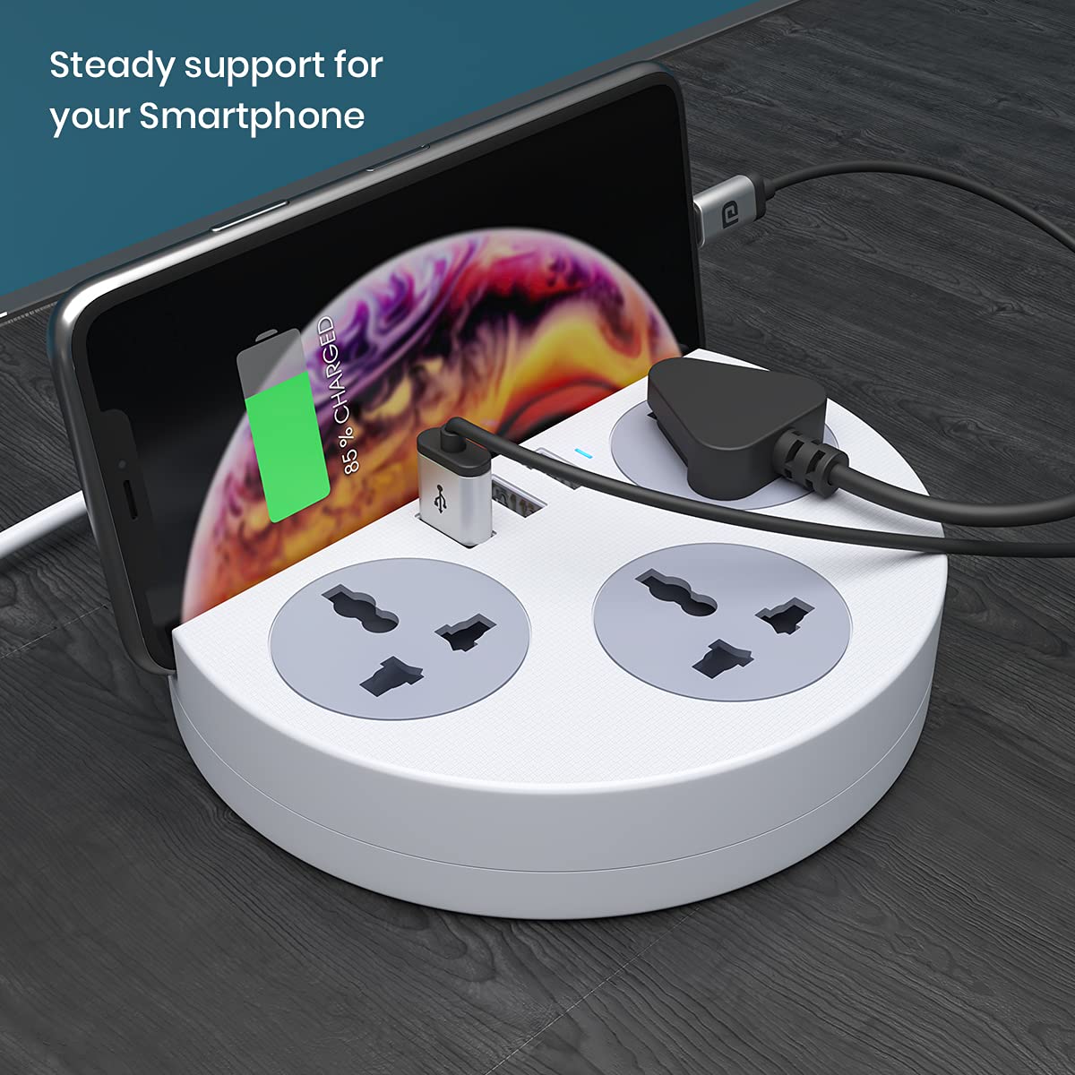 Portronics Power Plate 5 1500W Power Converter with 3 AC Sockets & 3 USB Ports White