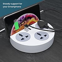 Portronics Power Plate 5 1500W Power Converter with USB Charger & Mobile Holder 3AC Socket + 3USB Ports, 1.5 m Cord Length