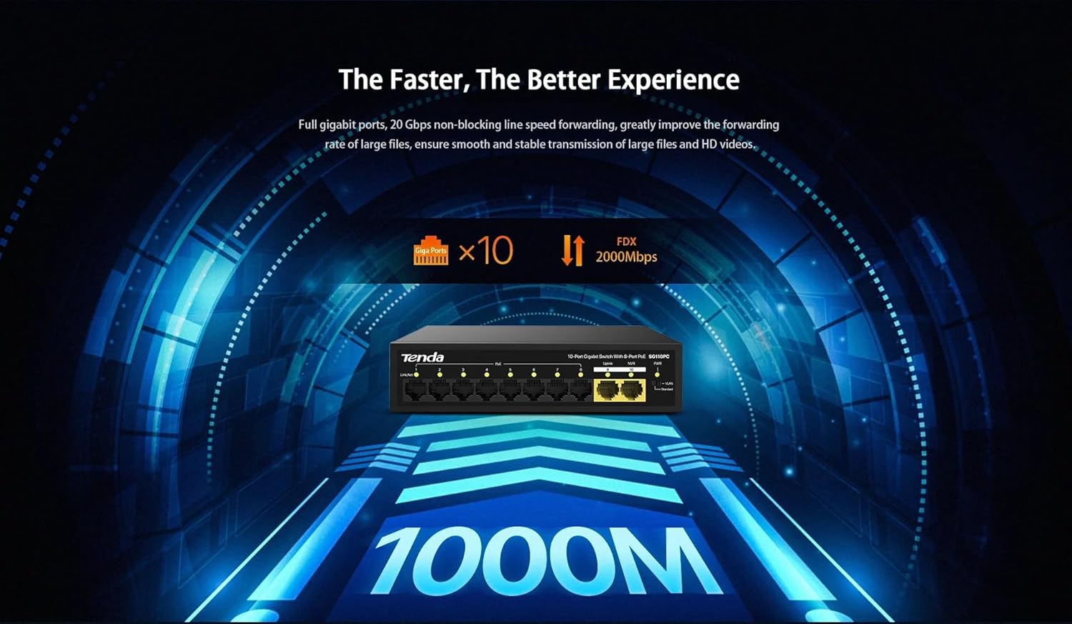 Tenda SG110PC 10-Port Gigabit Lite PoE Switch with 8-Port PoE (Black) Tenda SG110PC 10-Port Gigabit Lite PoE Switch with 8-Port PoE (Black)