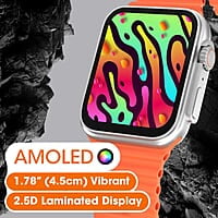 Zebronics ICONIC ULTRA AMOLED Smart watch with Calling Bluetooth 5.1, 1.78" (4.5cm) Large 2.5D screen, Voice assistant, Always ON Display, Built-in rechargeable battery & Female health- Silver+Orange