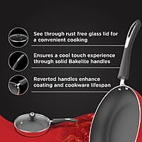 Preethi Dura Collection Non Stick Fry Pan, 24 cm, with Glass Lid, Gas & Induction Compatible