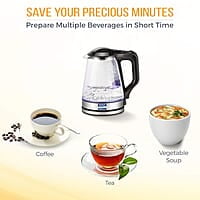 KENT 16023 Electric Glass Kettle 1.7 L | 1500W | Stainless Steel Heating Plate | Borosilicate Glass Body | Boil Drying Protection | 360° Rotating Base