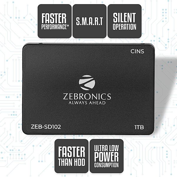 Zebronics SD102 2.5 SATA SSD (1TB) offers high-speed data transfer, reliable performance, and enhanced durability. Ideal for upgrading your laptop or desktop for faster boot and load times.