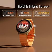 Ambrane 1.39'' LucidDisplay, Premium Aesthetics, Bluetooth Calling Round SmartWatch, Functional Crown, 500 NITS Brightness, 100+ Sports Mode with IP68, 100+ Watch Faces Rush