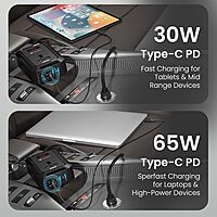 Portronics Car Power III Pro 200W Inverter – 65W & 30W Type-C PD, AC Socket | Black