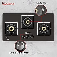 Lifelong LLHT913 Sigma Auto Ignition Counter-Top Hob Top High Efficiency 3 Burner Sleek Design