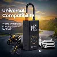 Portronics Vayu 3.0 Tyre Inflator – 150 PSI Pressure | 4000 mAh Battery | Digital Display | Pressure Detection | Air Pump Compressor for Cars, Bikes, Bicycles & Balls