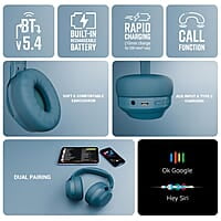 ZEBRONICS Duke Plus, Wireless Over Ear Headphone with ANC, ENC, Gaming Mode, Dual Pairing, Rapid Charge, Upto 70* Hours Backup, Bluetooth v5.4, AUX, Comfortable Earcushion, Deep Bass