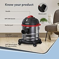 AGARO Ace Wet & Dry Vacuum Cleaner, 1600 Watts, 21.5 kPa Suction Power, 21 litres Tank Capacity 3L Dust Bag