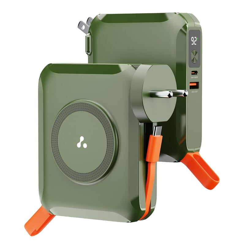 Ambrane 4-in-1 Power Bank, Charger, Magsafe Wireless Charger with Inbuit Cable for MacBook/Type C Laptop, iPhone & Android All-in-1 Device, 65W Fast Charging 15000mAh