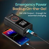 Portronics VAYU 2.0 Tyre Inflator – 6000mAh Portable | Torch |Black | 1 Year Warranty