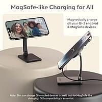Ambrane 15W MagSafe Wireless Charger & Mobile Stand Lightweight & Foldable for iPhone 15/15 Plus/15 Pro/15 Pro Max, iPhone 12/13/14 Series & Other Qi Devices + Magnetic Ring Aerosync S1