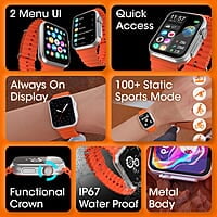 Zebronics ICONIC ULTRA AMOLED Smart watch with Calling Bluetooth 5.1, 1.78" (4.5cm) Large 2.5D screen, Voice assistant, Always ON Display, Built-in rechargeable battery & Female health- Silver+Orange