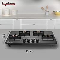 Lifelong 4 Gas Burner Top - 4 Burners Hob Top Gas Stove with Automatic Ignition - Toughened Glass top