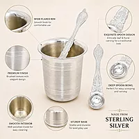 Sterling Silver Pancha Pathiram with Uthirini | Traditional Pooja Theertham Set