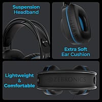 Zebronics Jet Premium Wired Gaming On Ear Headphone with LED Light for earcups, 40mm Neodymium Drivers, 2 Meter Braided Cable, Flexible mic, Suspension Headband, 3.5mm + USB Connector