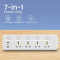 Portronics Power Plate 19 – 4 Sockets, 5 Switches, 2000W, Surge Protection, Compact Design, Ideal for Home/Office, Overload Protection, Durable Build, Easy to Use, Perfect for Multiple Devices.